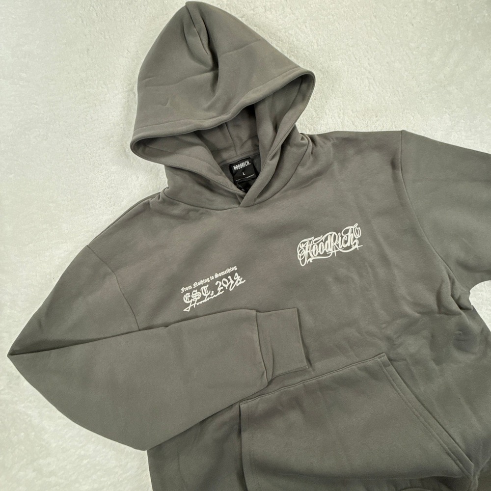 Hoodrich Hoodie Mens L Gray Graphic British Streetwear Pullover HR250057 NWT